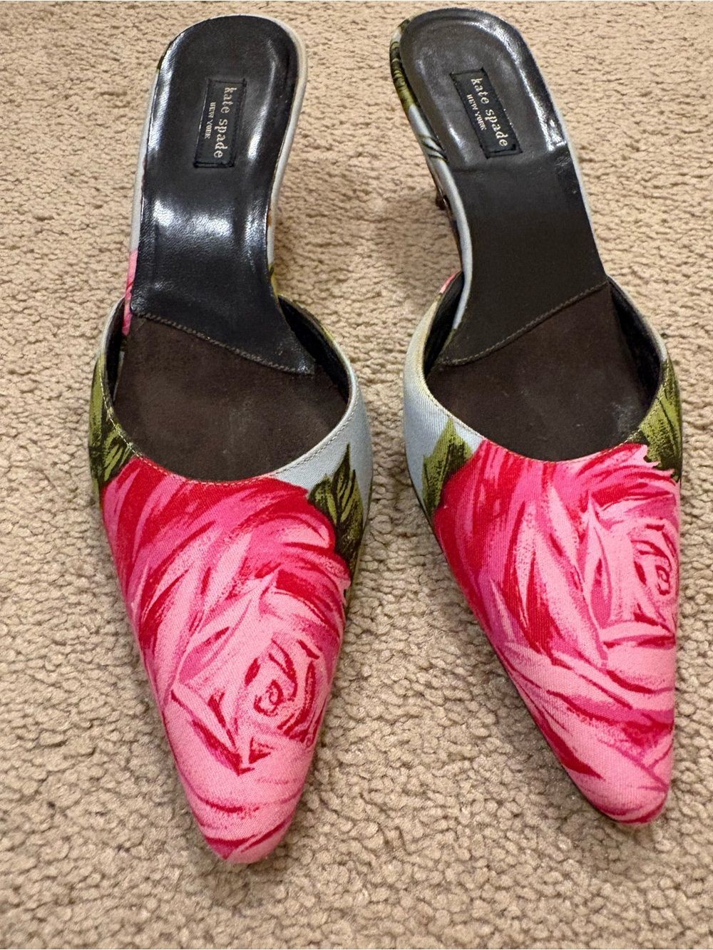 Vintage Kate Spade New York Satin Floral Print Kitten Heels Shoes Size 6 - Picture 2 of 6